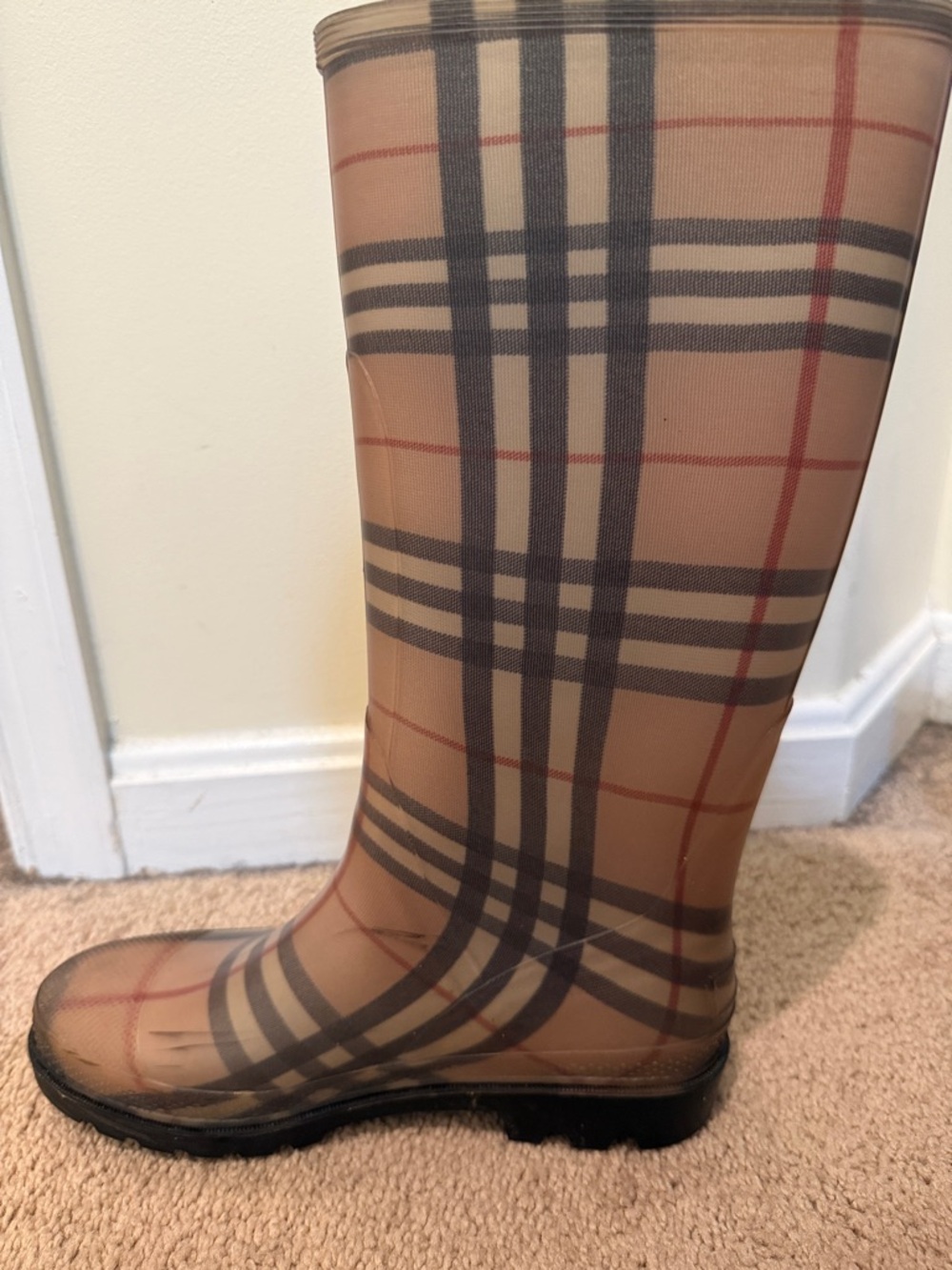 Burberry Beige Plaid Women's Rain Boots - Picture 3 of 9